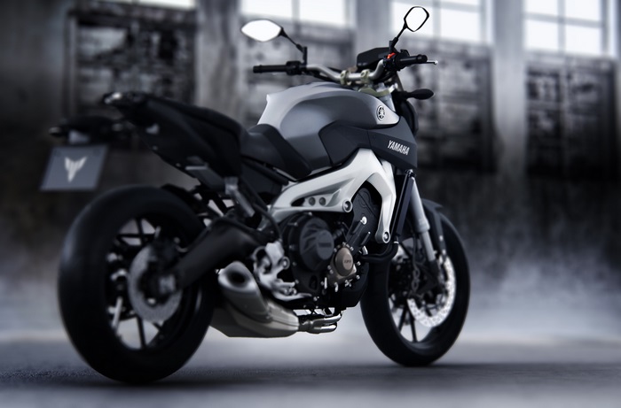 Yamaha MT-09 motorcycle in a studio setting