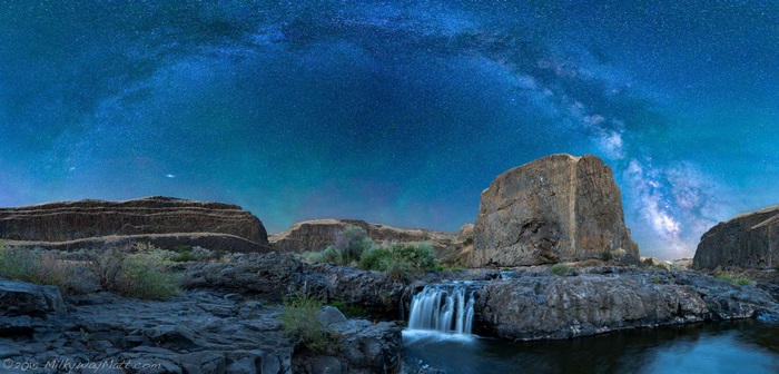Milky Way Over Rocky Waterfall 4K