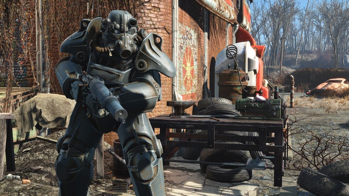 Fallout 4 Power Armor in Post-Apocalyptic Setting 4K