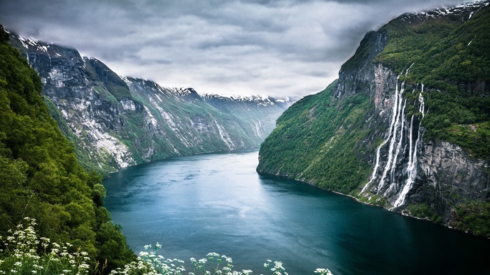 Majestic Fjord Landscape with Waterfalls in 4K