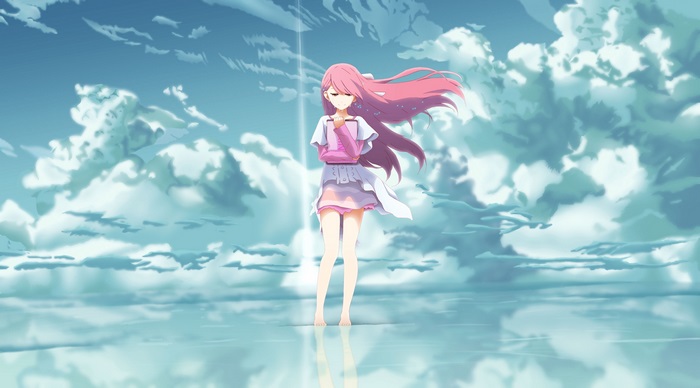 Anime Girl with Flowing Hair and Clouds in 4K