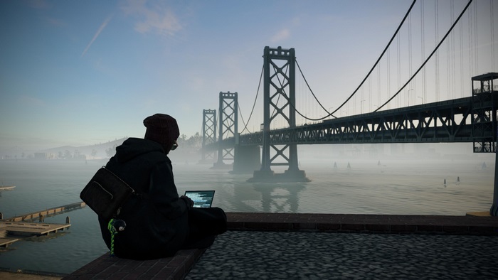 Hacker from Watch Dogs 2 on a bridge