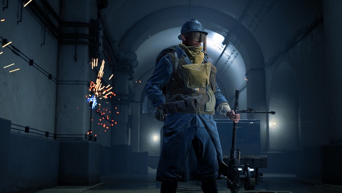 Soldier with machine gun in tunnel, Battlefield 1 4K