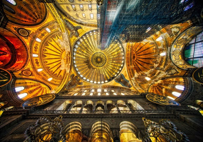 Hagia Sophia interior with ornate dome and architecture