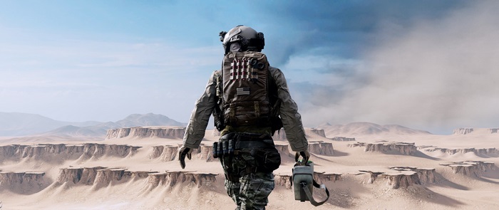 Soldier in desert landscape from Battlefield 4