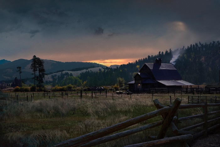 Far Cry 5 4K barn at sunset