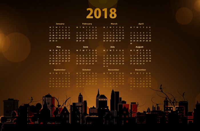2018 Calendar with Cityscape Silhouette