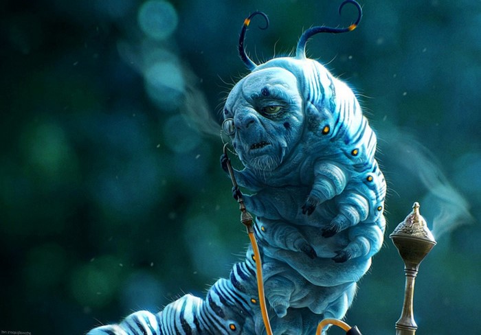 The Caterpillar from Alice in Wonderland smoking