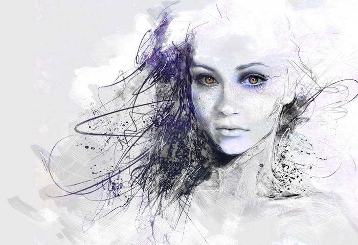 Abstract portrait of a woman with colored hair