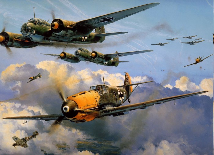 Messerschmitt BF 109 Fighter Planes in Flight
