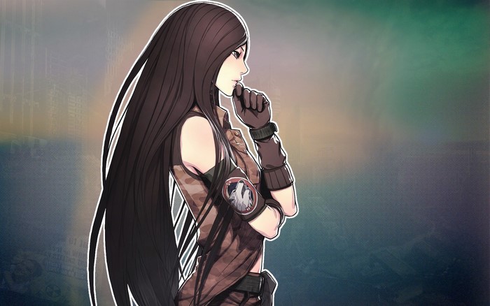 Anime girl with long hair in military uniform