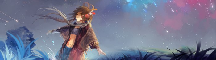 Anime girl with long hair and shooting stars
