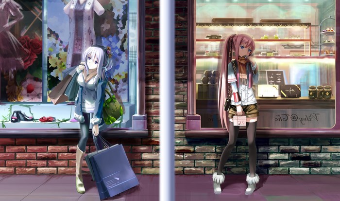 Anime girls shopping on a street