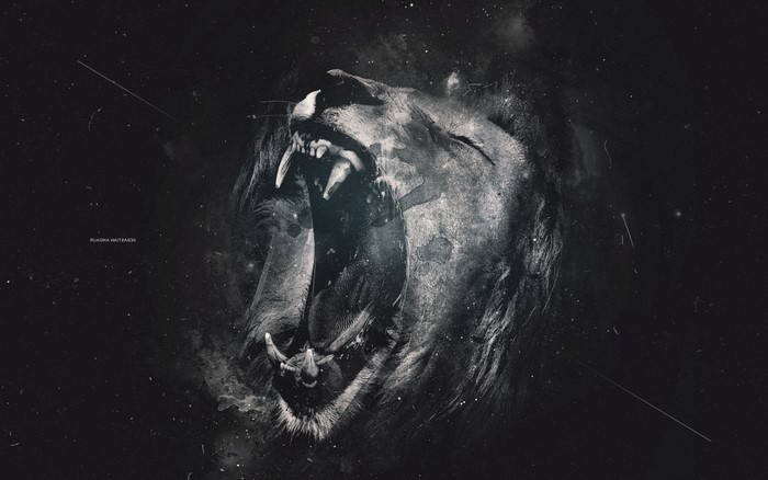 Monochrome Lion Roaring
