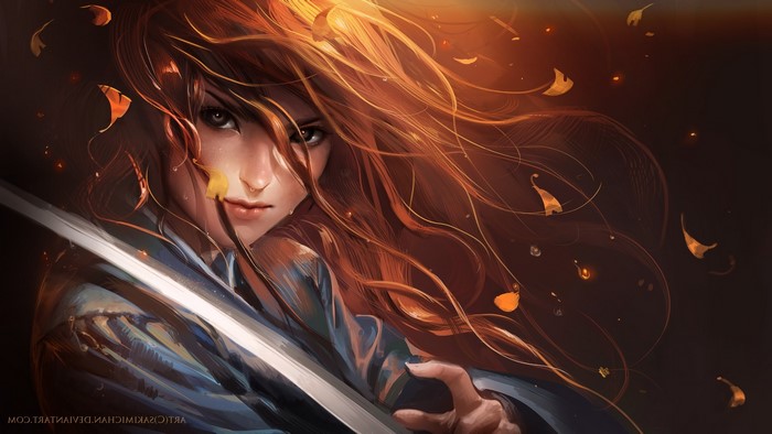 Anime girl with red hair and sword