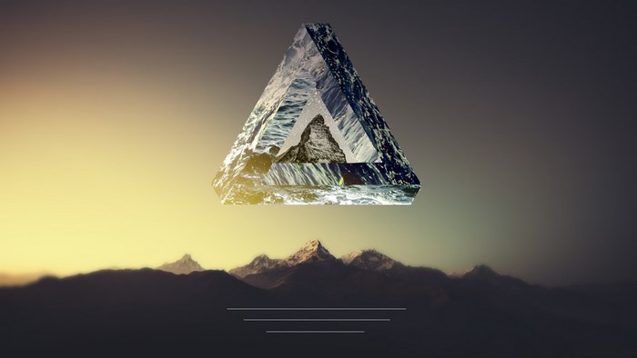 Abstract Triangle with Mountain and Water Landscape