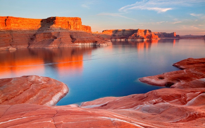 Lake Powell at Sunset with Red Rock Formations