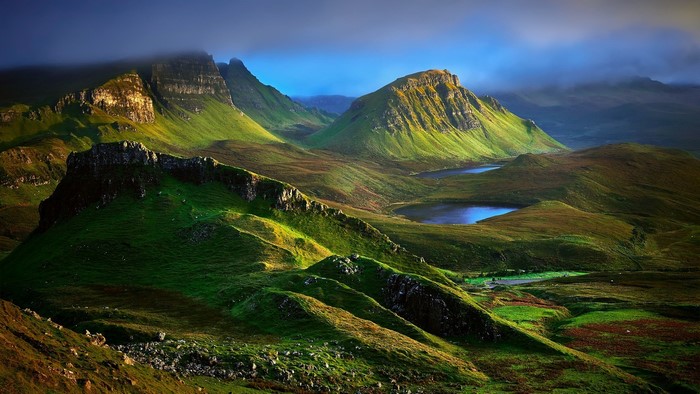 Mountain landscape with lakes in Skye, Scotland