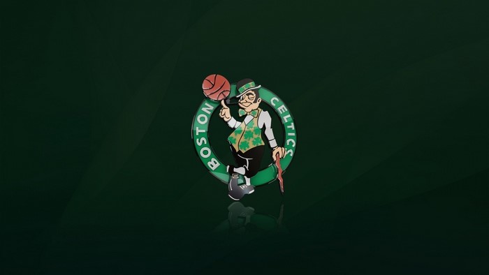 Boston Celtics mascot dribbling a basketball