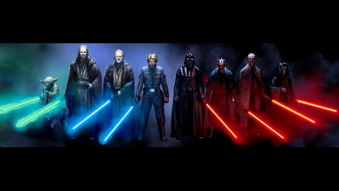 Star Wars characters with lightsabers