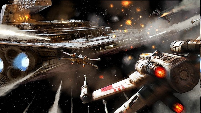 Star Wars X-wings battle a Star Destroyer