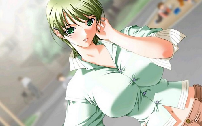 Anime girl with green hair and eyes
