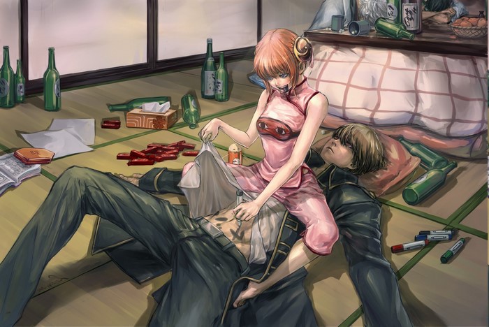 Gintama Characters Relaxing in Casual Setting