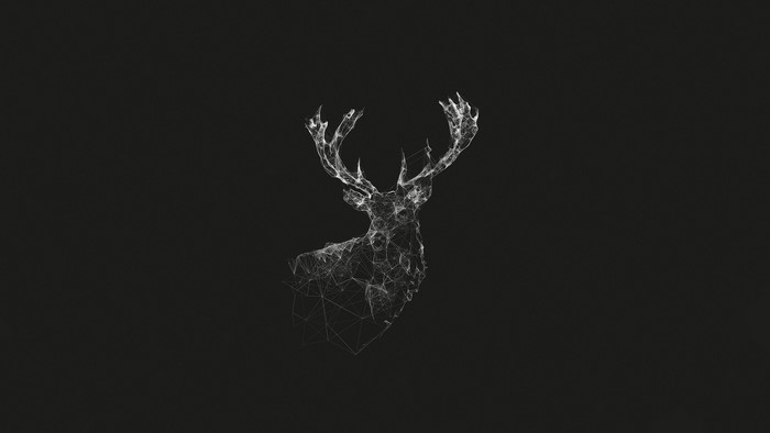 Monochrome wireframe deer head abstract digital art