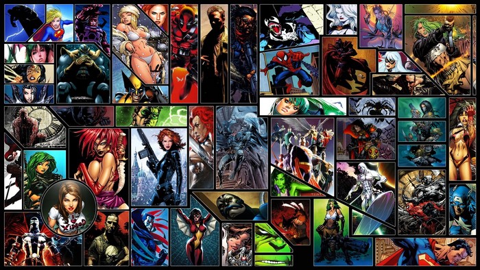 Collage of DC and Marvel Comics Superheroes and Villains