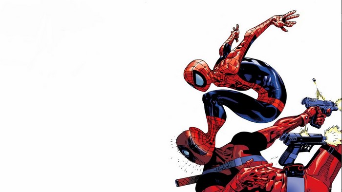 Spider-Man and Deadpool fighting