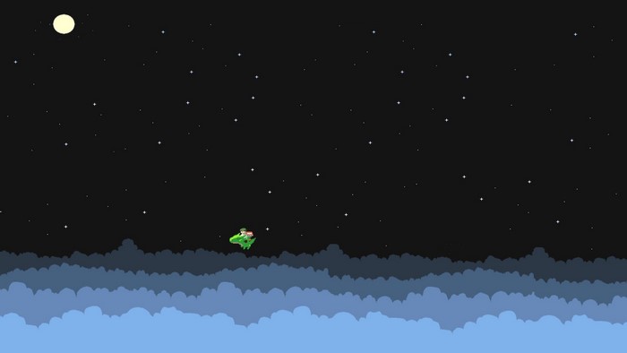 Pixel art dragon flying through starry night sky