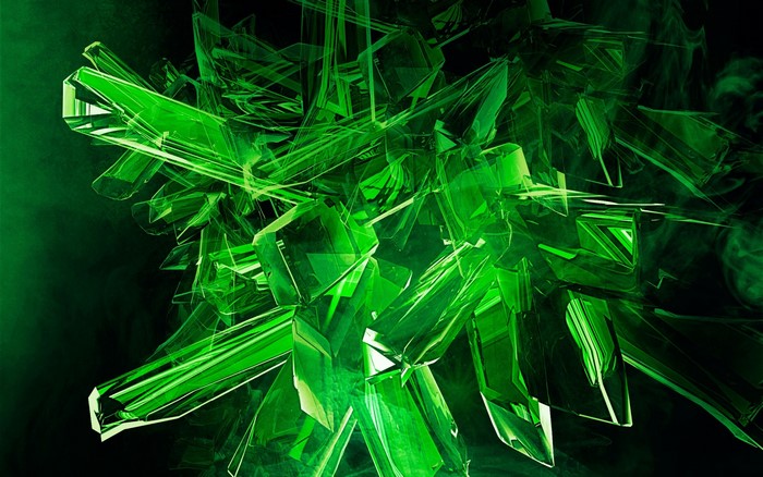 Abstract green crystal shards with smoke