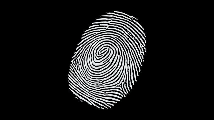 Monochrome fingerprint on black background