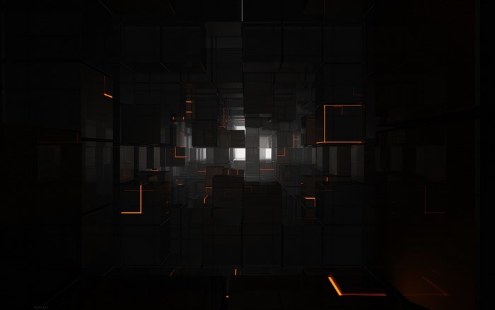 Dark 3D cubes with orange and white light