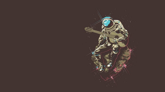 Astronaut playing guitar in space