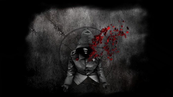 Supernatural fantasy art with a hooded figure and red roses
