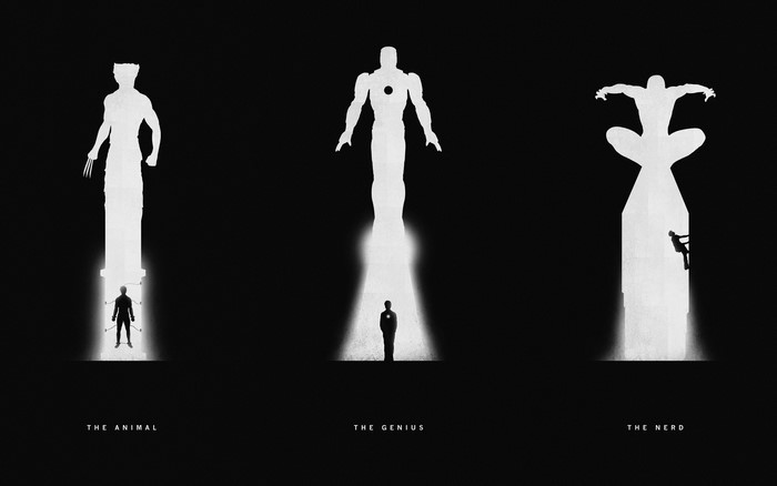 Wolverine, Iron Man, and Spider-Man silhouettes