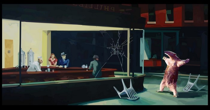 Edward Hopper's Nighthawks with Anteater