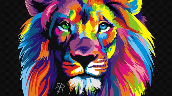 Vibrant Multicolor Lion Portrait Art
