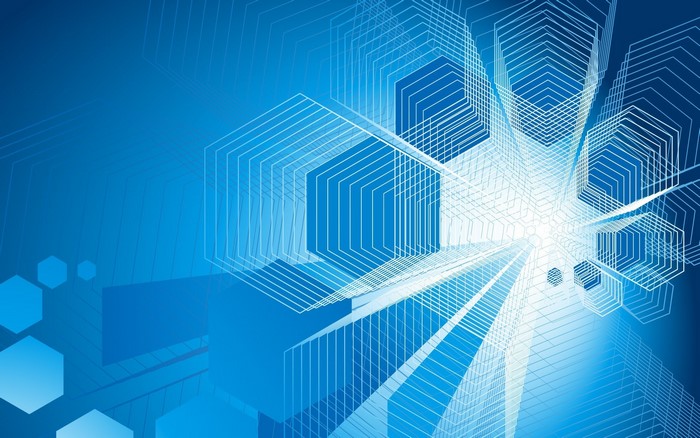 Abstract blue geometric background with hexagons