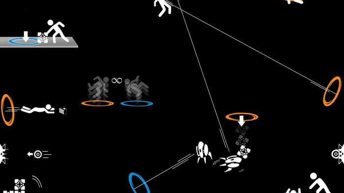Portal 2 Aperture Laboratories iconography with portals and characters
