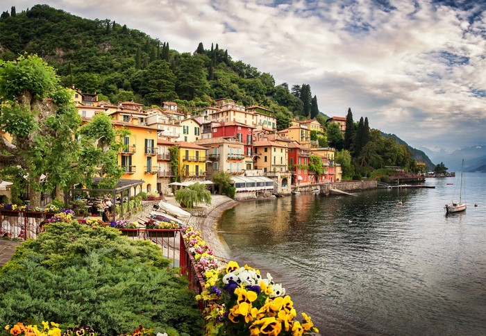 Scenic Lakefront Village in Italy with Colorful Houses