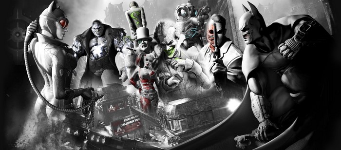 Batman Arkham City Villains with Batman and Catwoman