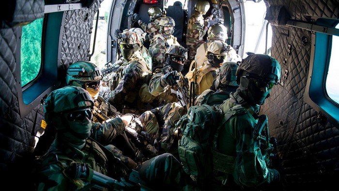 French Army Special Forces in Helicopter