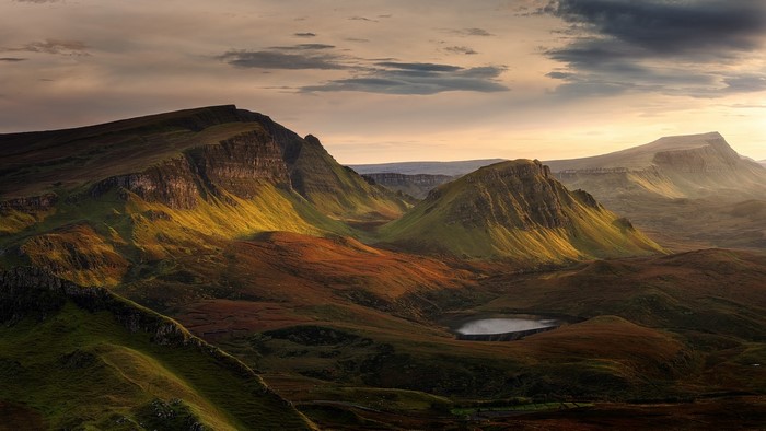 Mountain landscape with a lake at sunset