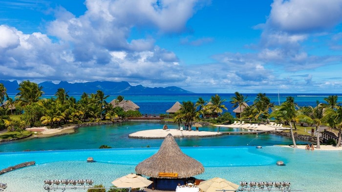 Tropical Resort and Palm Trees in Tahiti