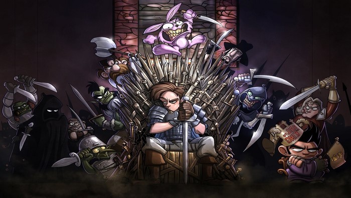 Game of Thrones characters on the Iron Throne