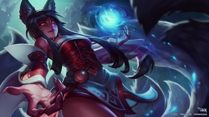 Ahri from League of Legends casting a spell