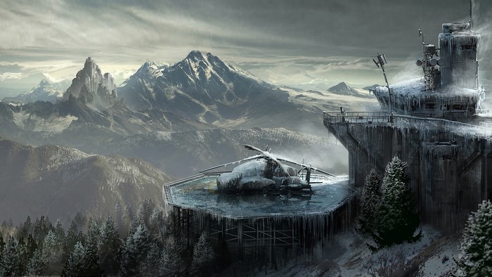 Concept art of a military base in Rise of the Tomb Raider