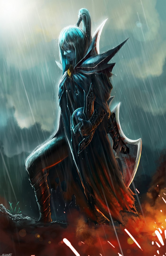 Phantom Assassin from Dota 2 in the rain
